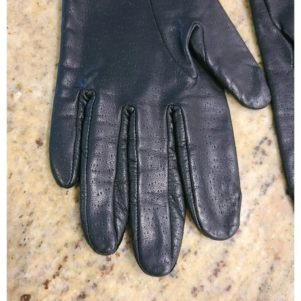 Vtg FOWNES Black Leather Driving Motorcycle Nylon Lined Gloves Womens 6.5 Small